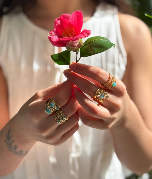 18ct Gold-Plated Amazonite Multi-Band Adjustable Ring