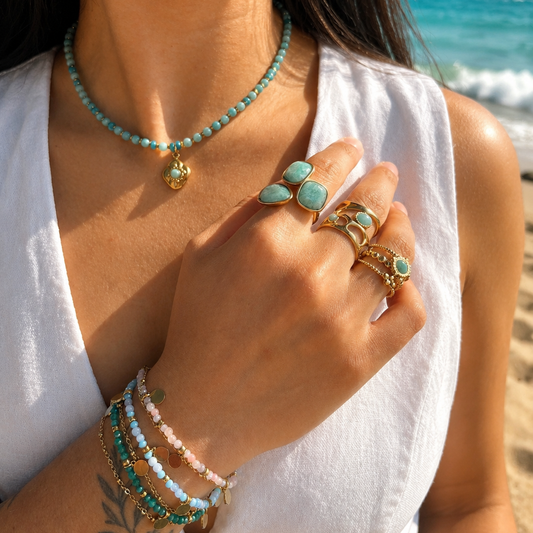 18ct Gold-Plated Amazonite Cage Adjustable Ring