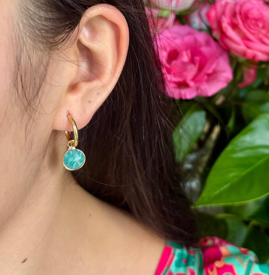 18ct Gold Plated Amazonite Huggie Earrings | Waterproof Natural Gemstone Earrings