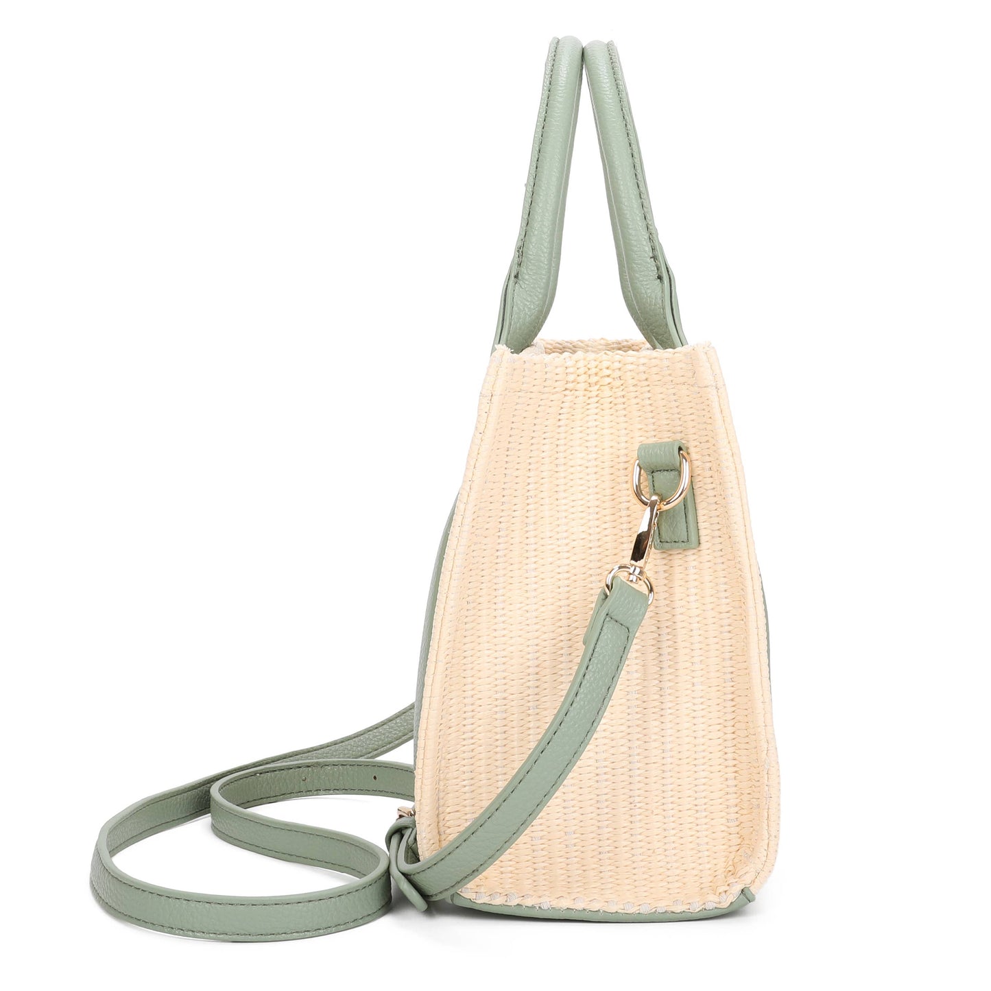 Green Straw Tote Bag | Summer Beach Shoulder Bag with Crossbody Strap