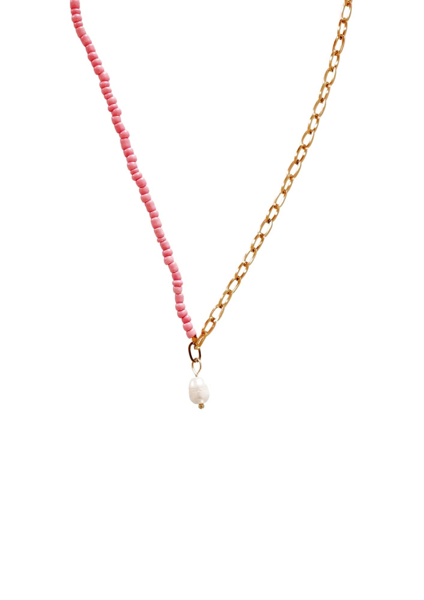 Green Freshwater Pearl Seed Bead Necklace | 18k Gold Plated Stainless Steel