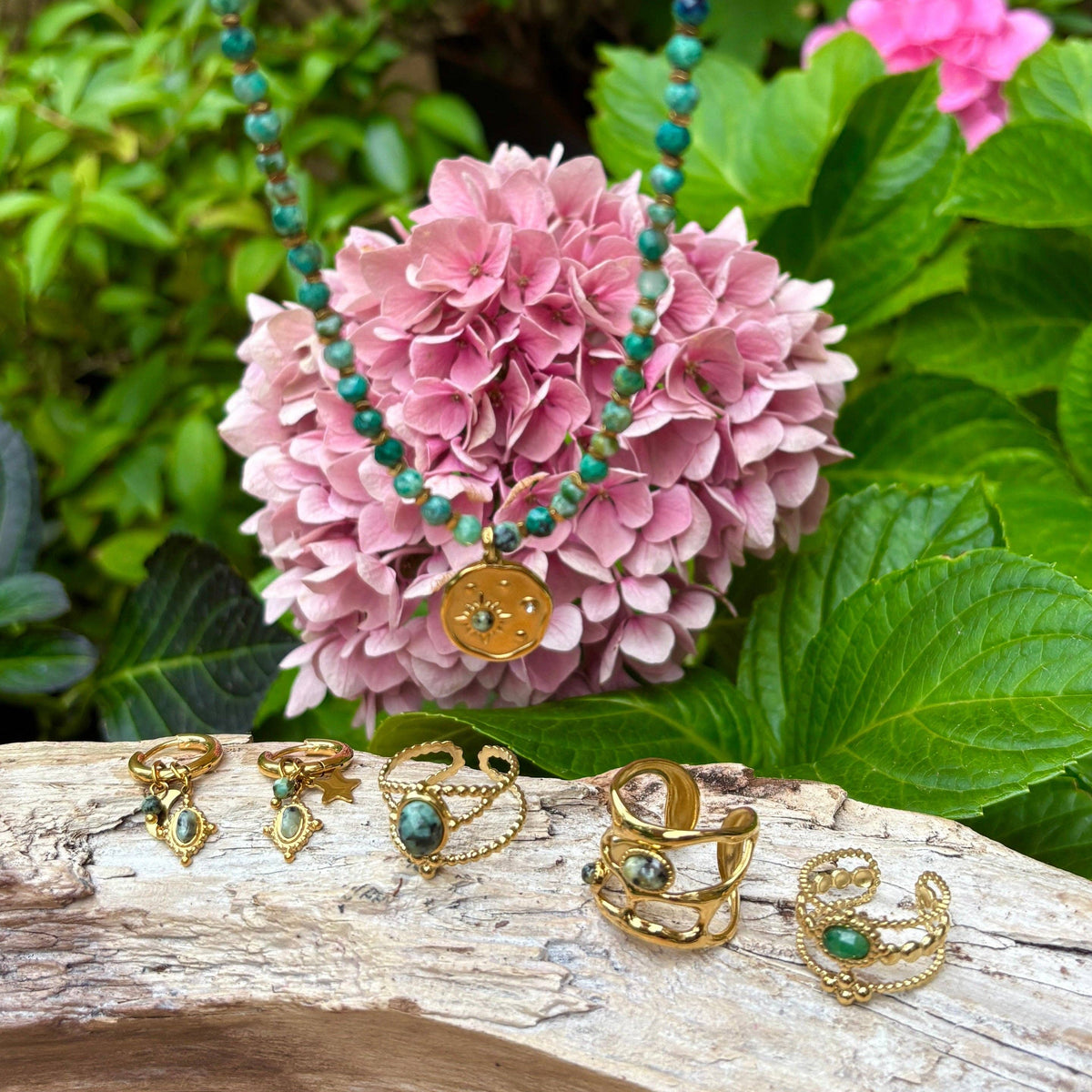 18ct Gold Plated African Turquoise Charm Huggie Earrings