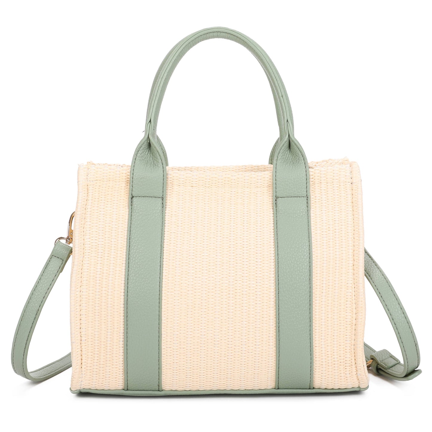 Green Straw Tote Bag | Summer Beach Shoulder Bag with Crossbody Strap