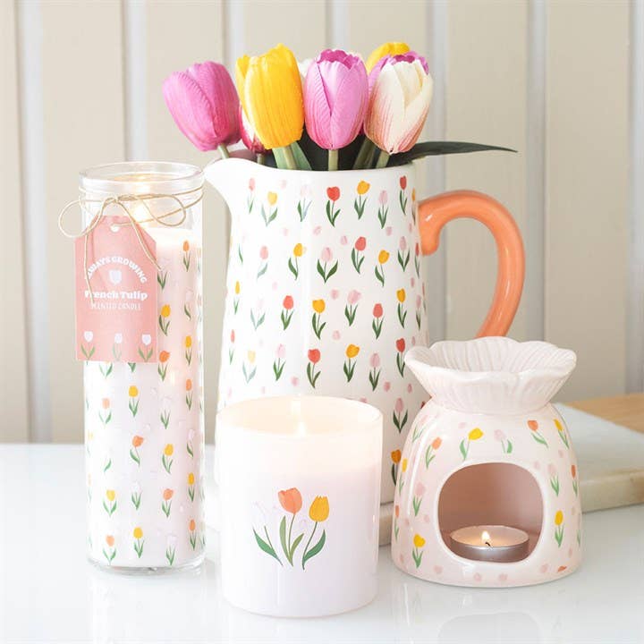 Tulip Print Ceramic Flower Jug Vase | Floral Decorative Vase