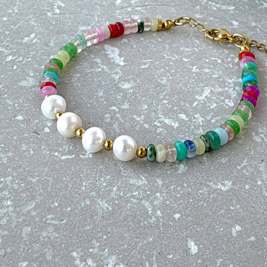 Pearl & Multi-Coloured Beaded Bracelet