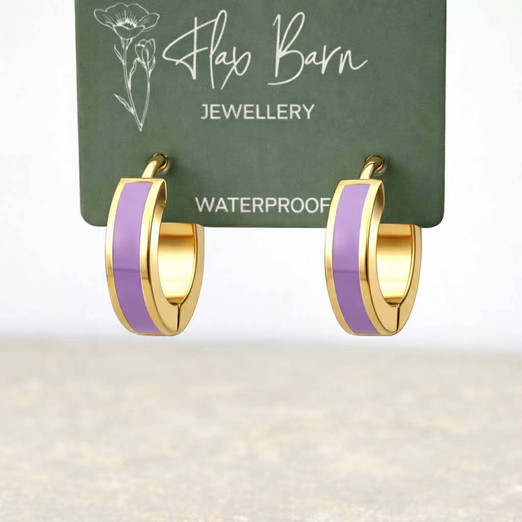 Turquoise Enamel Huggie Earrings | Waterproof Gold Plated Huggies