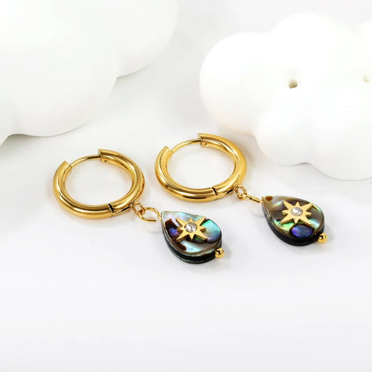 Abalone Shell Octopus Huggie Hoop Earrings