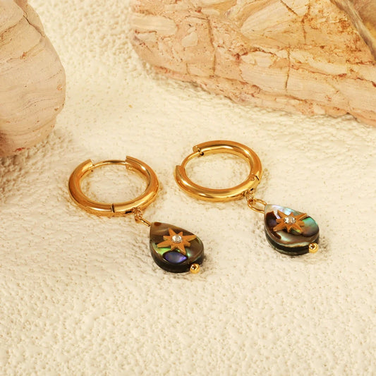 Abalone Shell Octopus Huggie Hoop Earrings