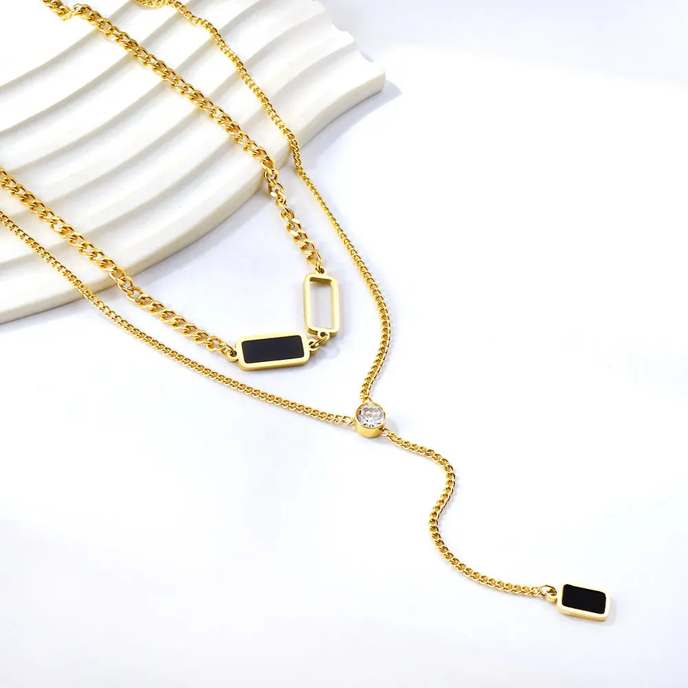 Black & Gold Layered Pendant Necklace