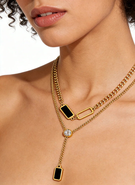 Black & Gold Layered Pendant Necklace