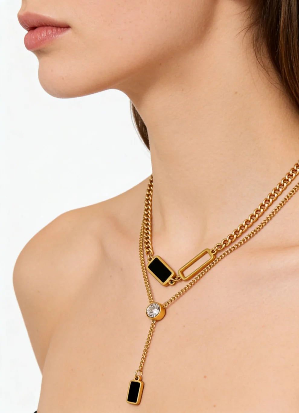 Black & Gold Layered Pendant Necklace