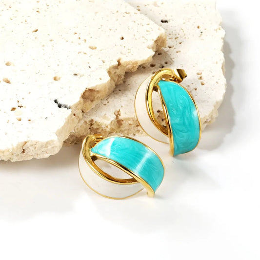 Botanical Mist – Mint Green & White Leaf Stud Earrings
