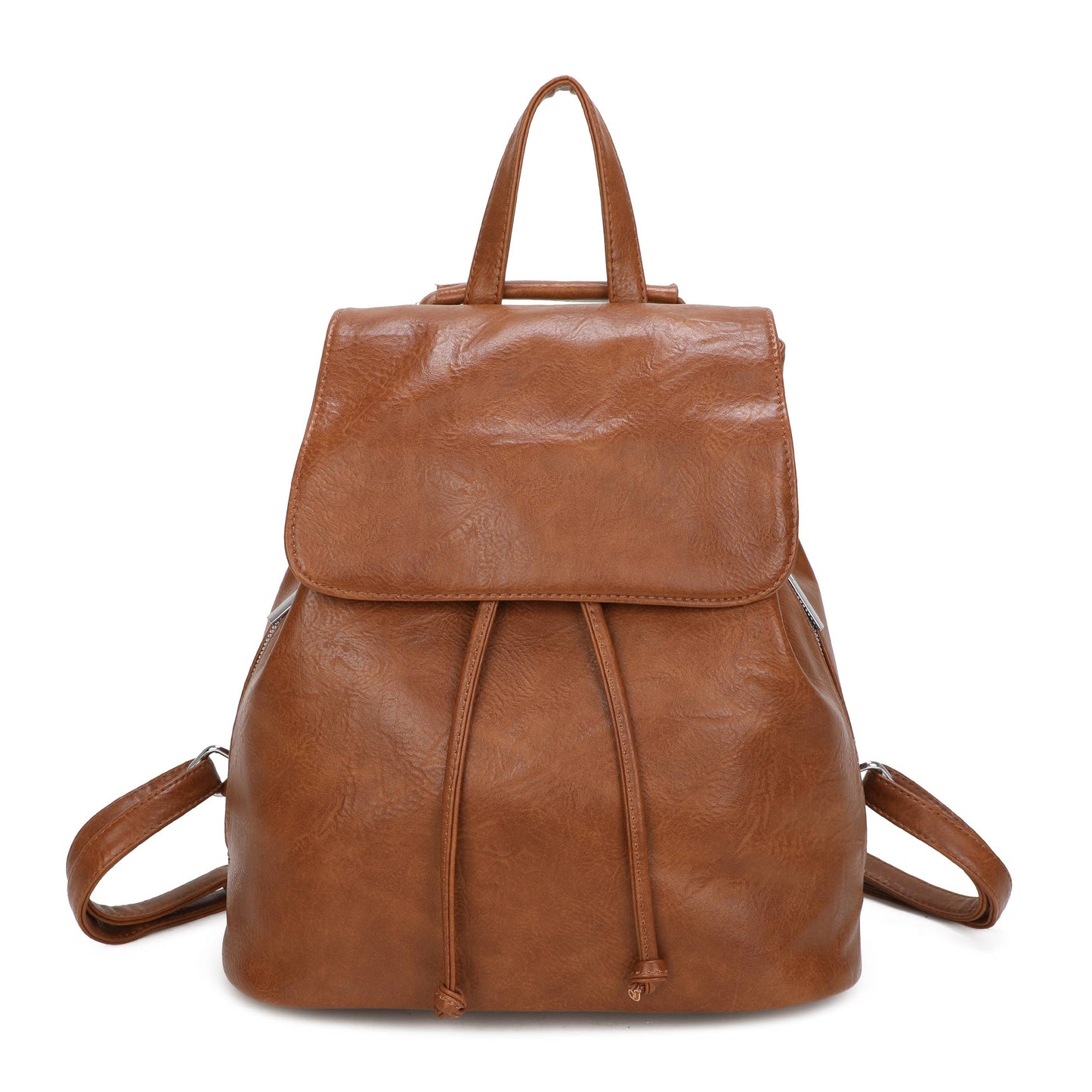 Brown leather backpack on a white background