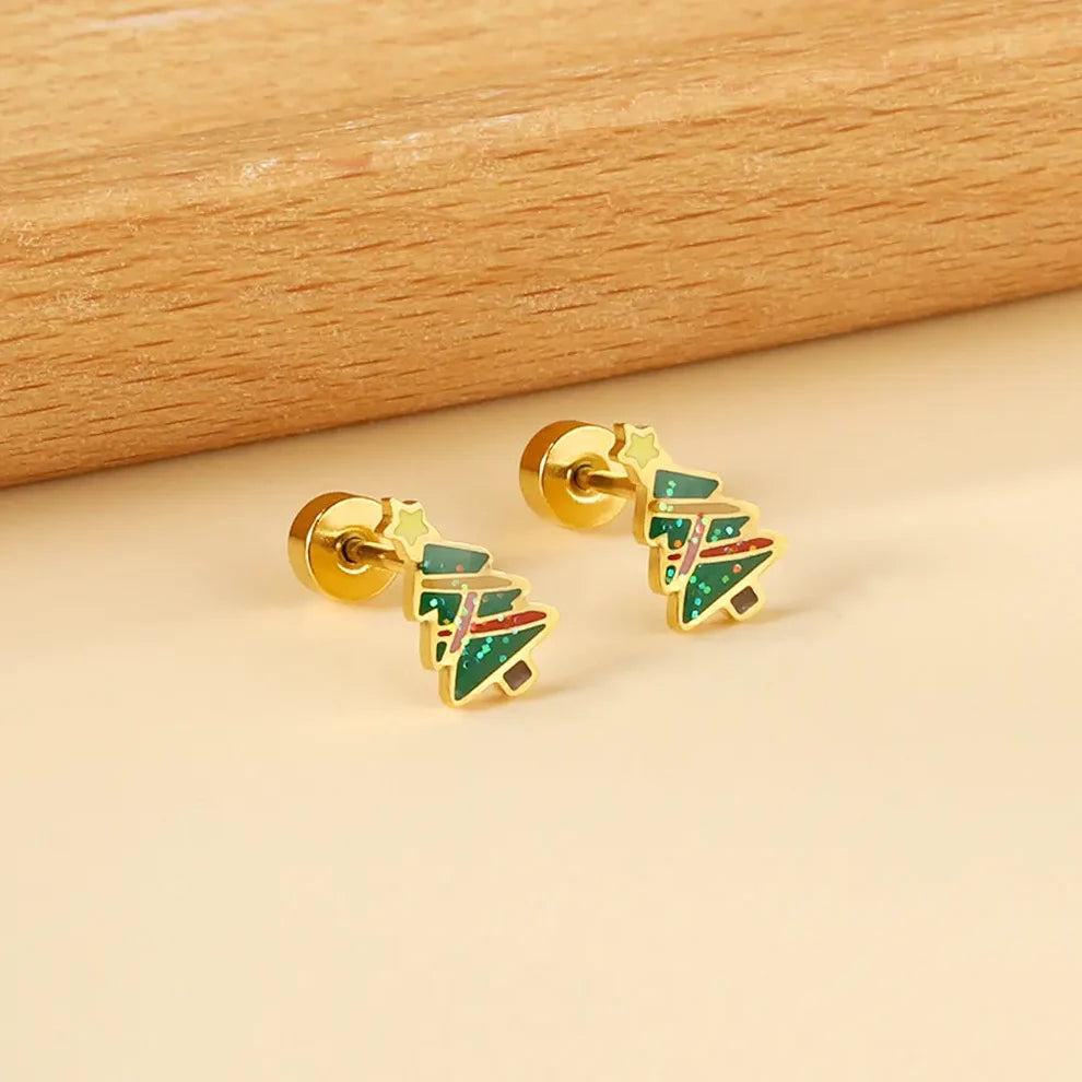 Christmas Tree Gold Screw-Back Stud Earrings