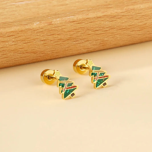 Christmas Tree Gold Screw-Back Stud Earrings