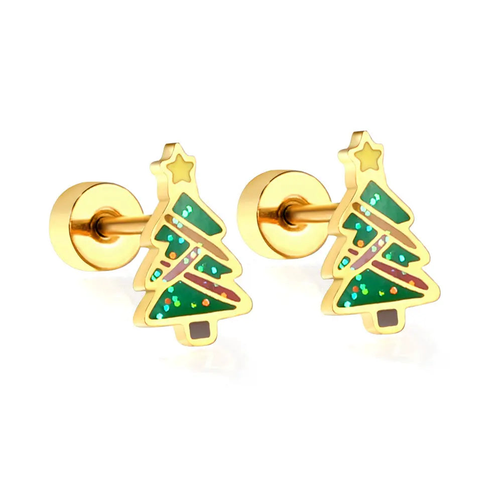 Christmas Tree Gold Screw-Back Stud Earrings