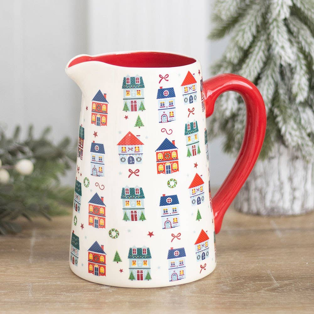 Christmas Street Print Ceramic Flower Vase Jug - Ivy and Sol