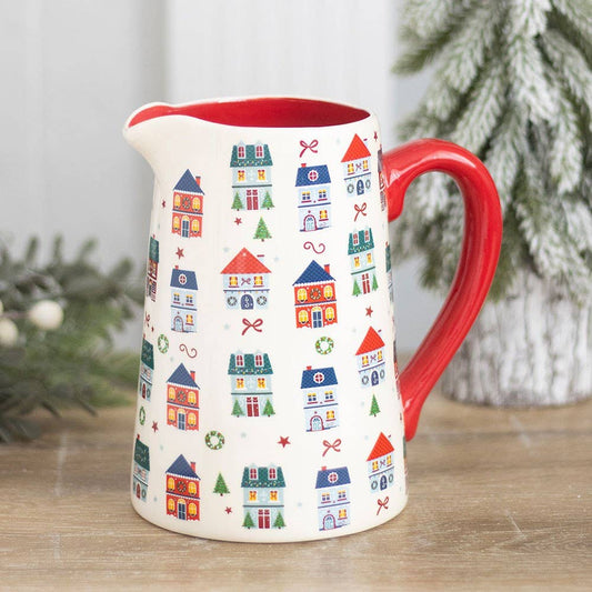 Christmas Street Print Ceramic Flower Vase Jug - Ivy and Sol