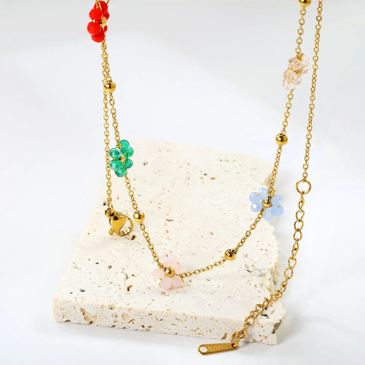 Colourful Daisy Flower Beaded Necklace – Gold