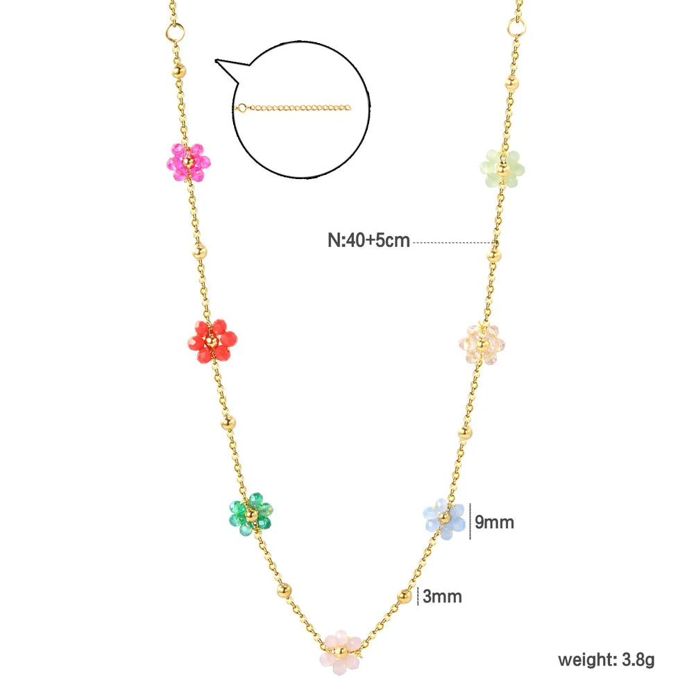 Colourful Daisy Flower Beaded Necklace – Gold