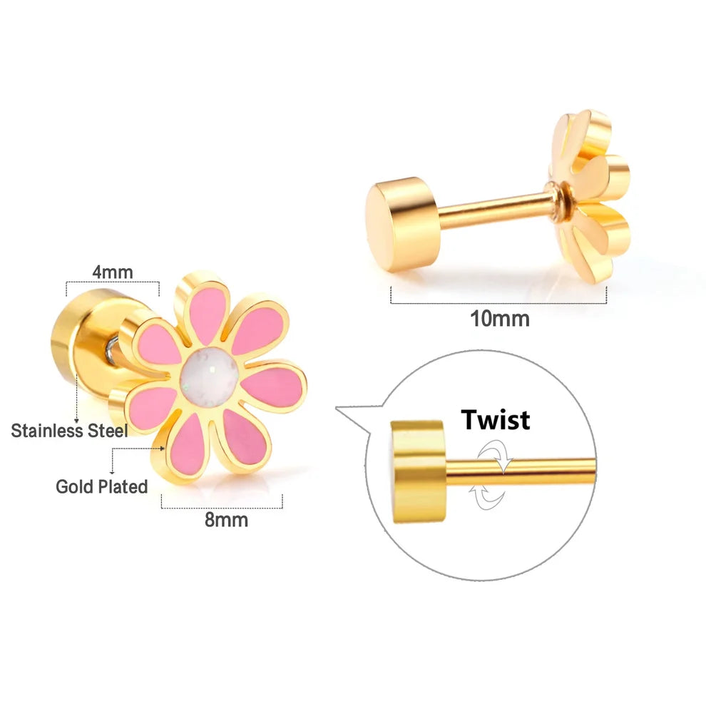 Colourful Daisy Flower Screw-Back Stud Earrings