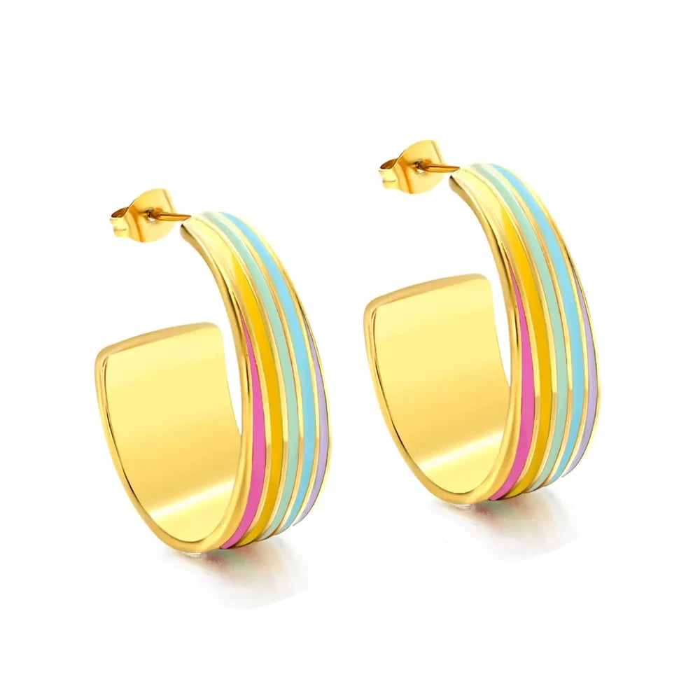 Colourful Enamel Statement Hoop Earrings