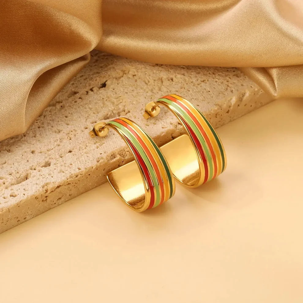 Colourful Enamel Statement Hoop Earrings