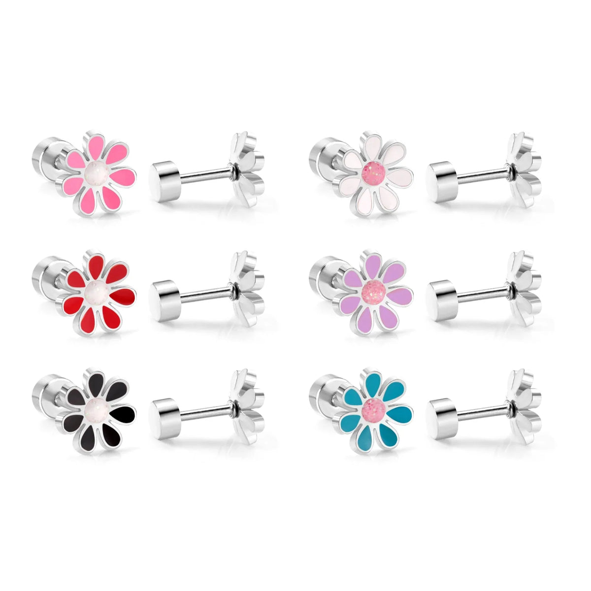 Colourful Daisy Flower Screw-Back Stud Earrings