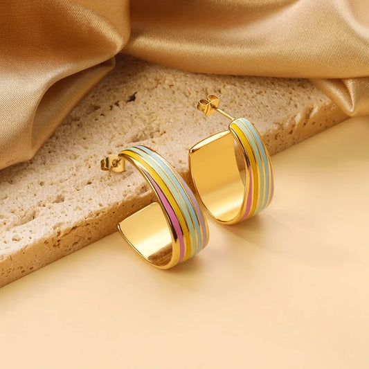 Colourful Enamel Statement Hoop Earrings