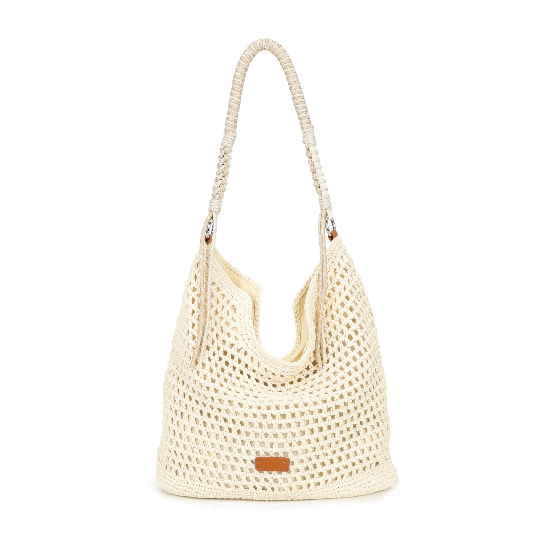 Beige Crochet Hobo Bag | Boho Shoulder Bag with Rope Handle - Ivy and Sol