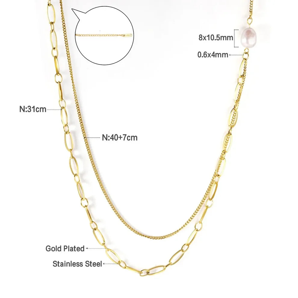 Elodie Layered Pearl Necklace – 18K Gold Plated