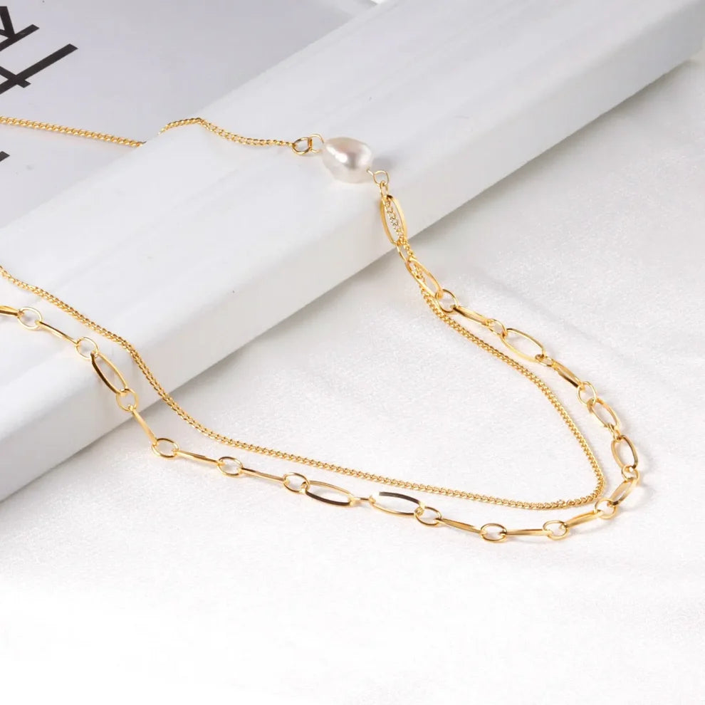 Elodie Layered Pearl Necklace – 18K Gold Plated