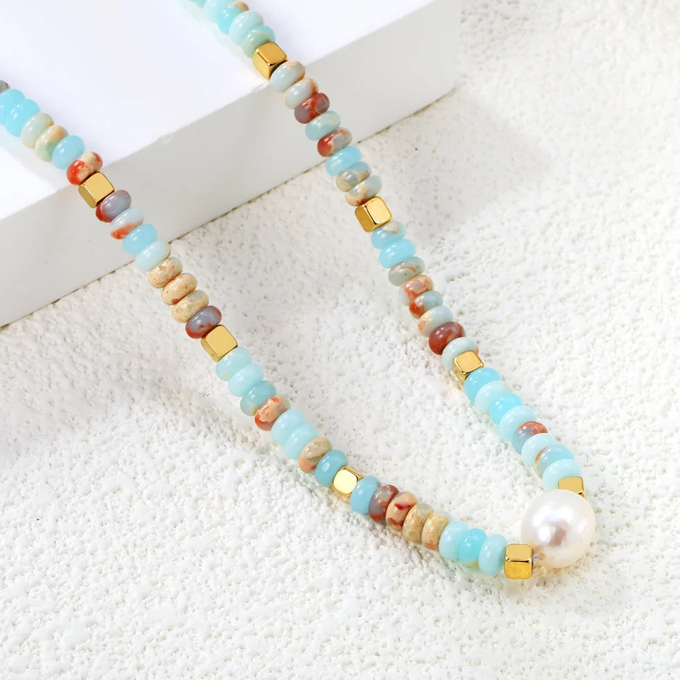 Freshwater Pearl and Gold Beaded Necklace