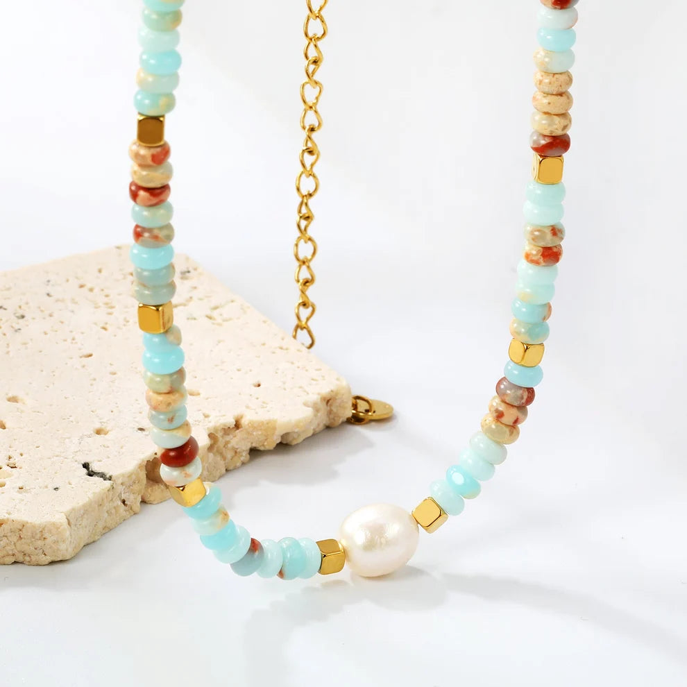 Freshwater Pearl and Gold Beaded Necklace