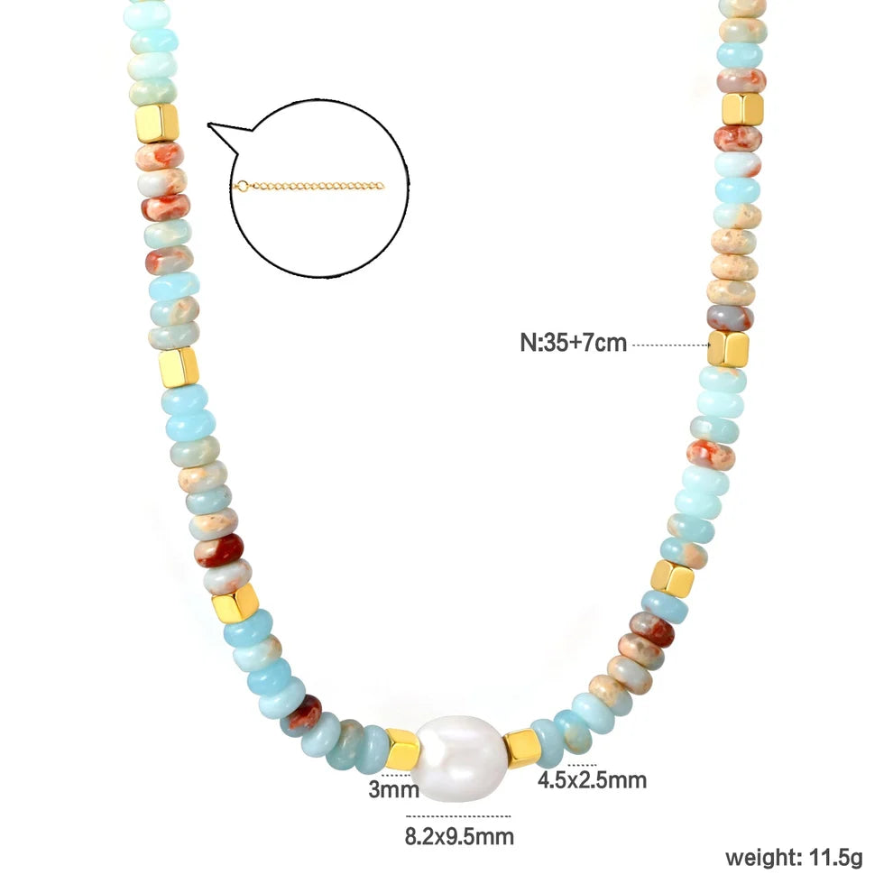Freshwater Pearl and Gold Beaded Necklace