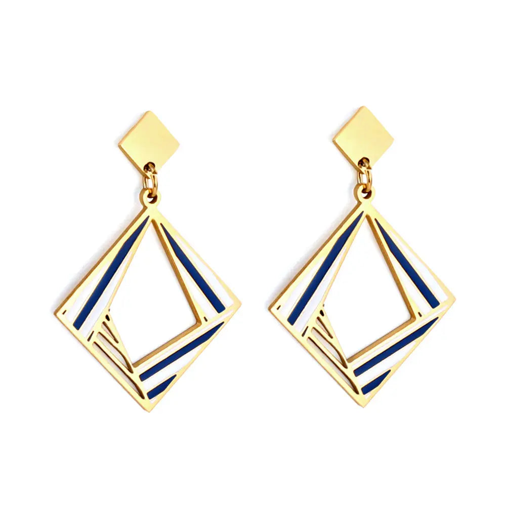 Geometric Double Diamond Stud Earrings