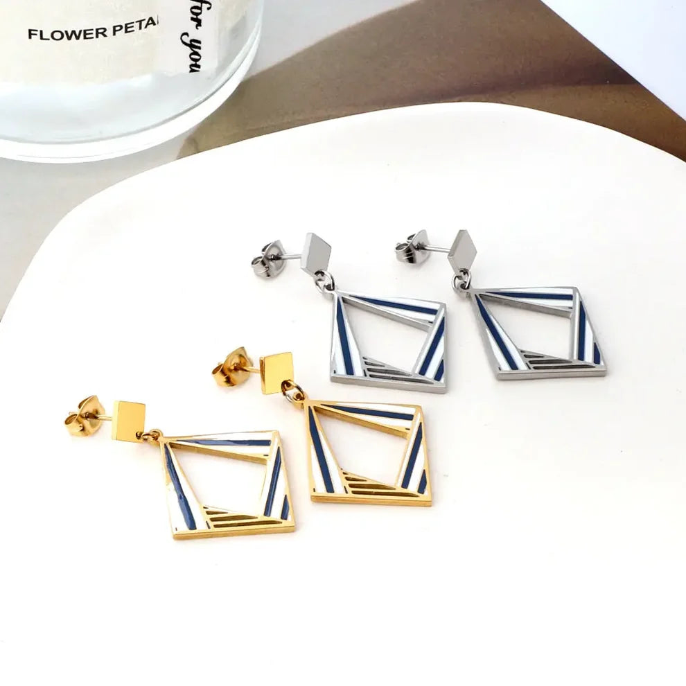 Geometric Double Diamond Stud Earrings