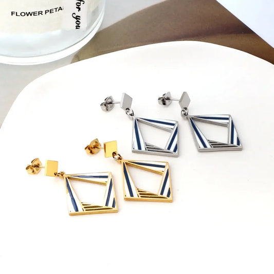 Geometric Double Diamond Stud Earrings
