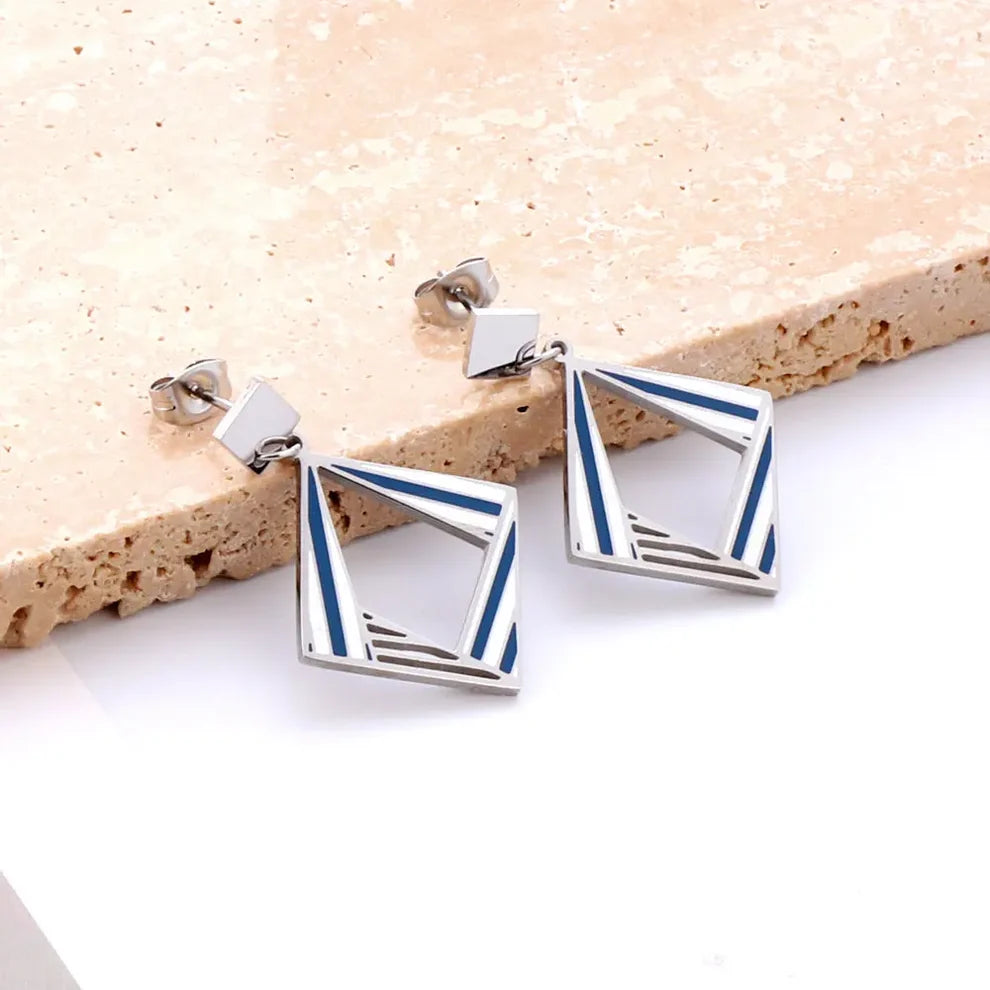 Geometric Double Diamond Stud Earrings