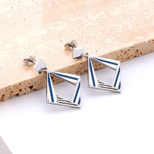 Geometric Double Diamond Stud Earrings