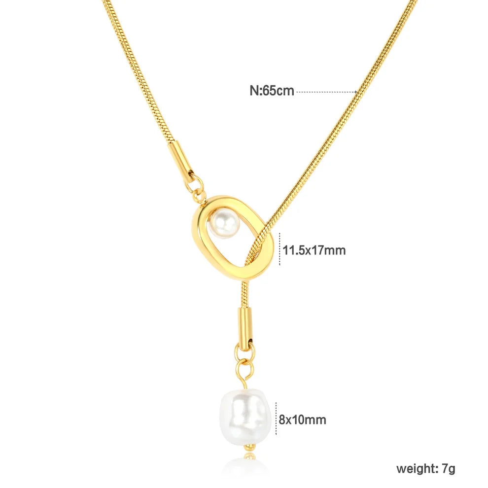 Geometric Pearl Gold Pendant Necklace