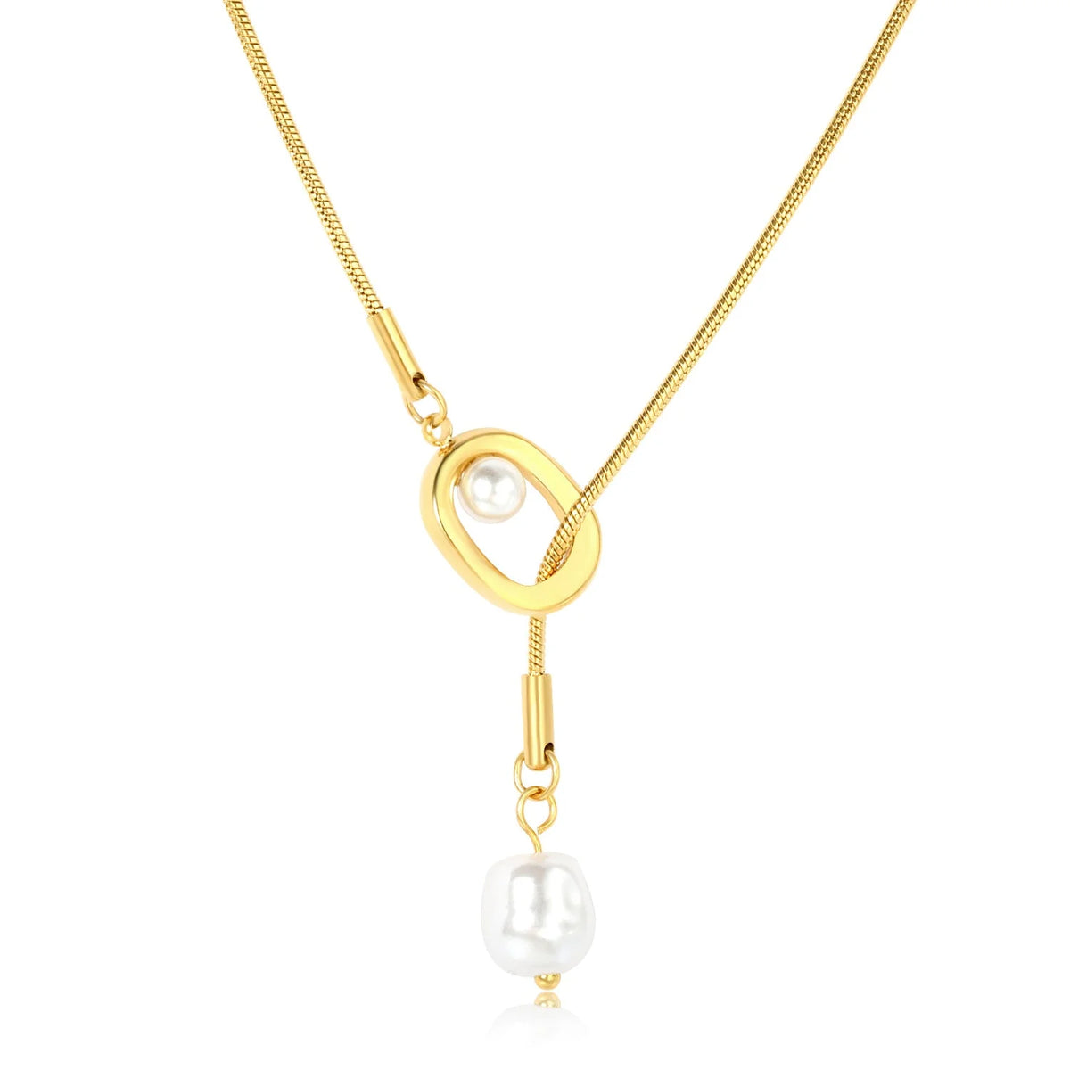 Geometric Pearl Gold Pendant Necklace