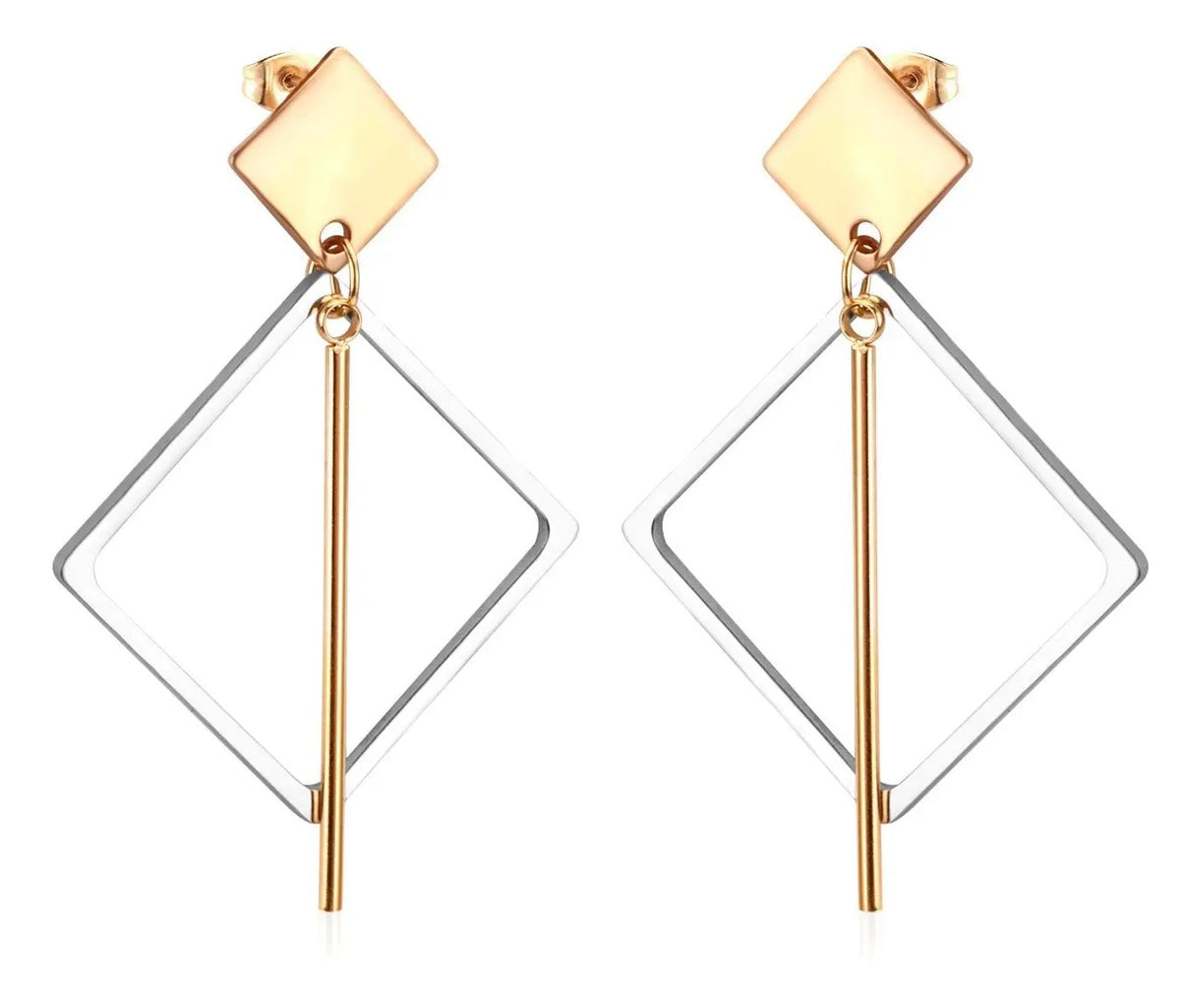 Gold Geometric Bar Drop Earrings