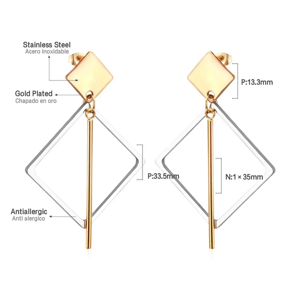 Gold Geometric Bar Drop Earrings