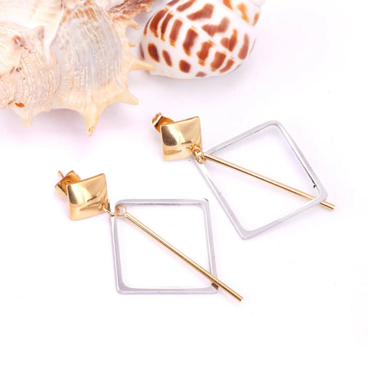 Gold Geometric Bar Drop Earrings