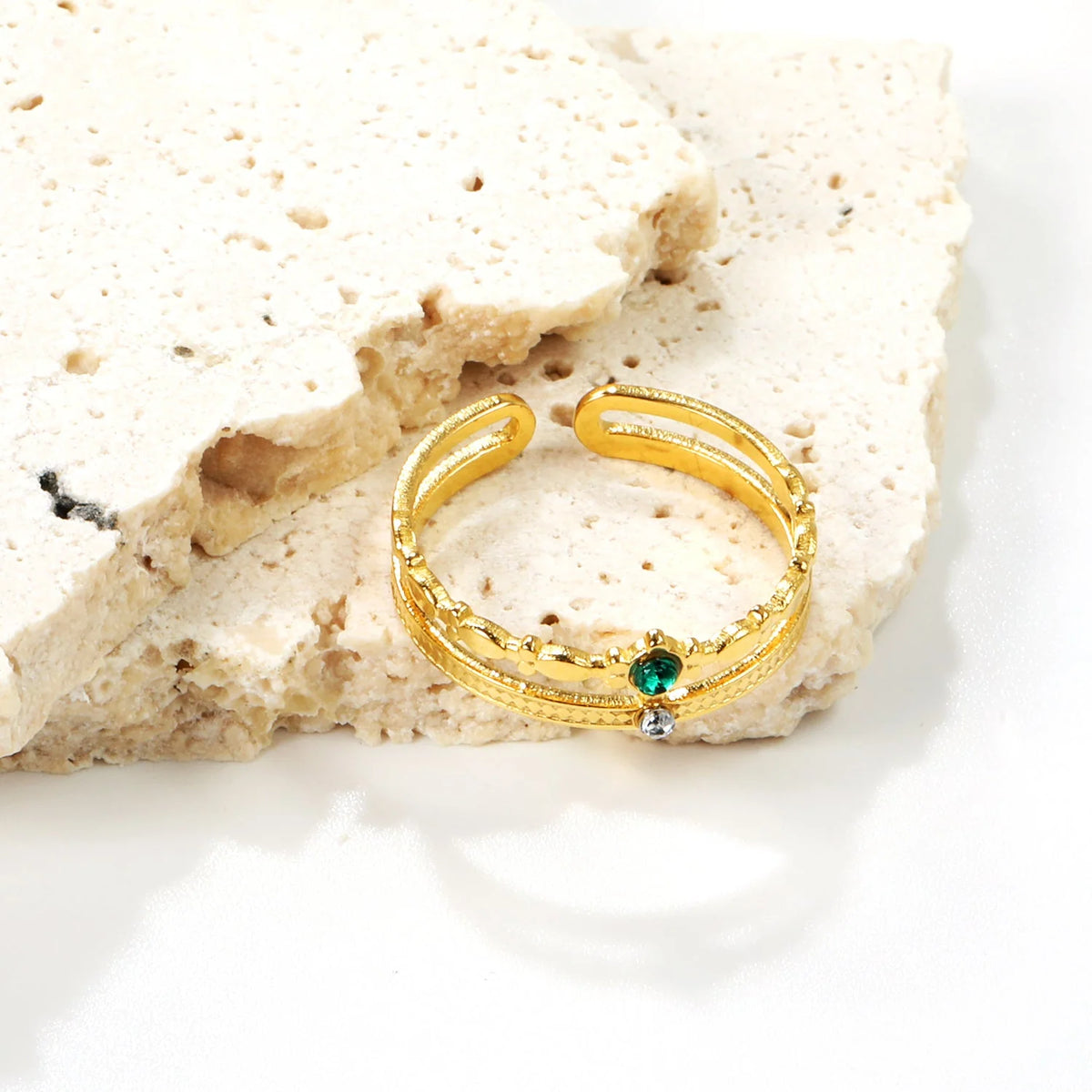 Green and White Sparkle Open Ring – Gold