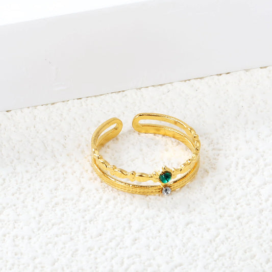 Green and White Sparkle Open Ring – Gold
