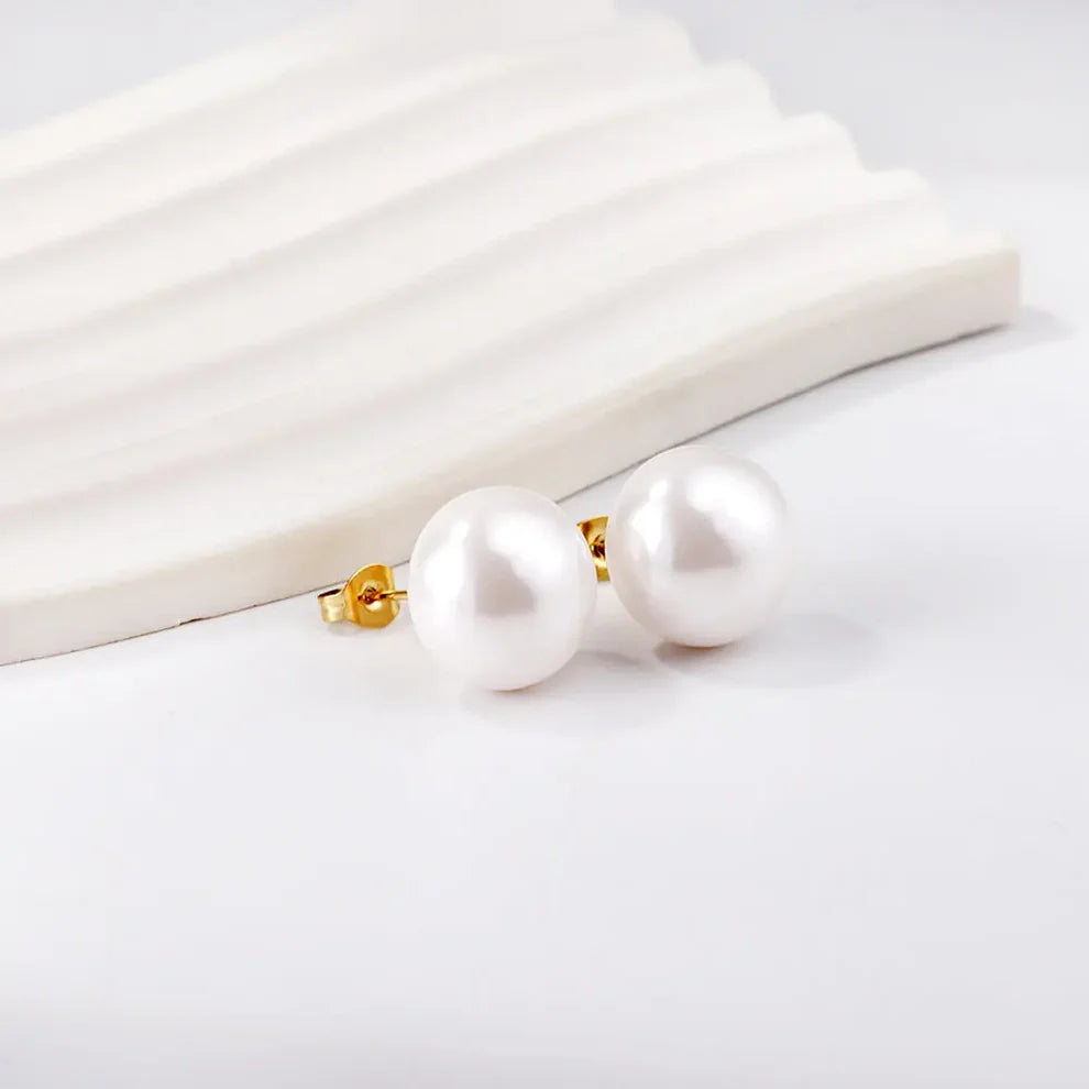 Oversized White Pearl Stud Earrings