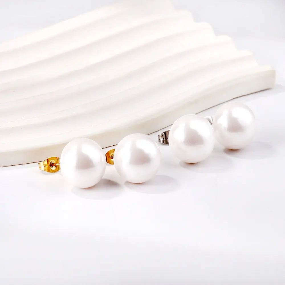 Oversized White Pearl Stud Earrings