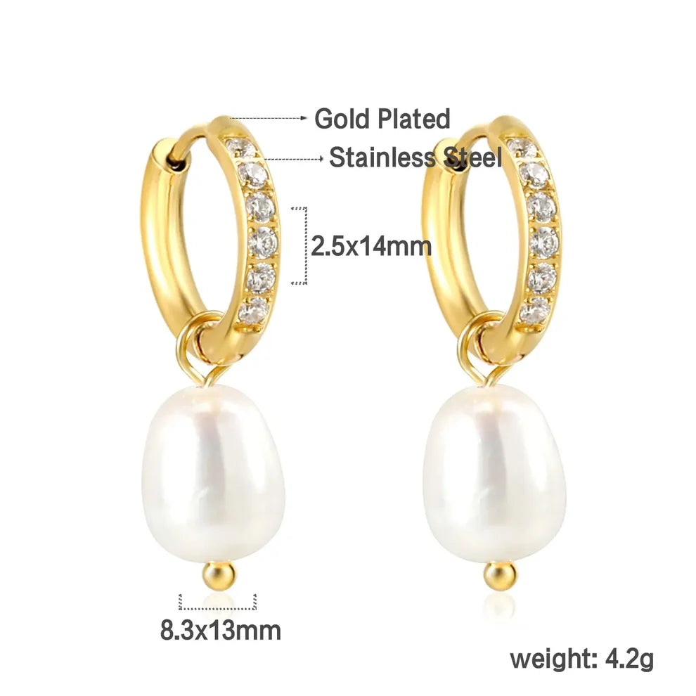 Aurelia Pearl & Zirconia Drop Huggie Earrings – 18K Gold Plated